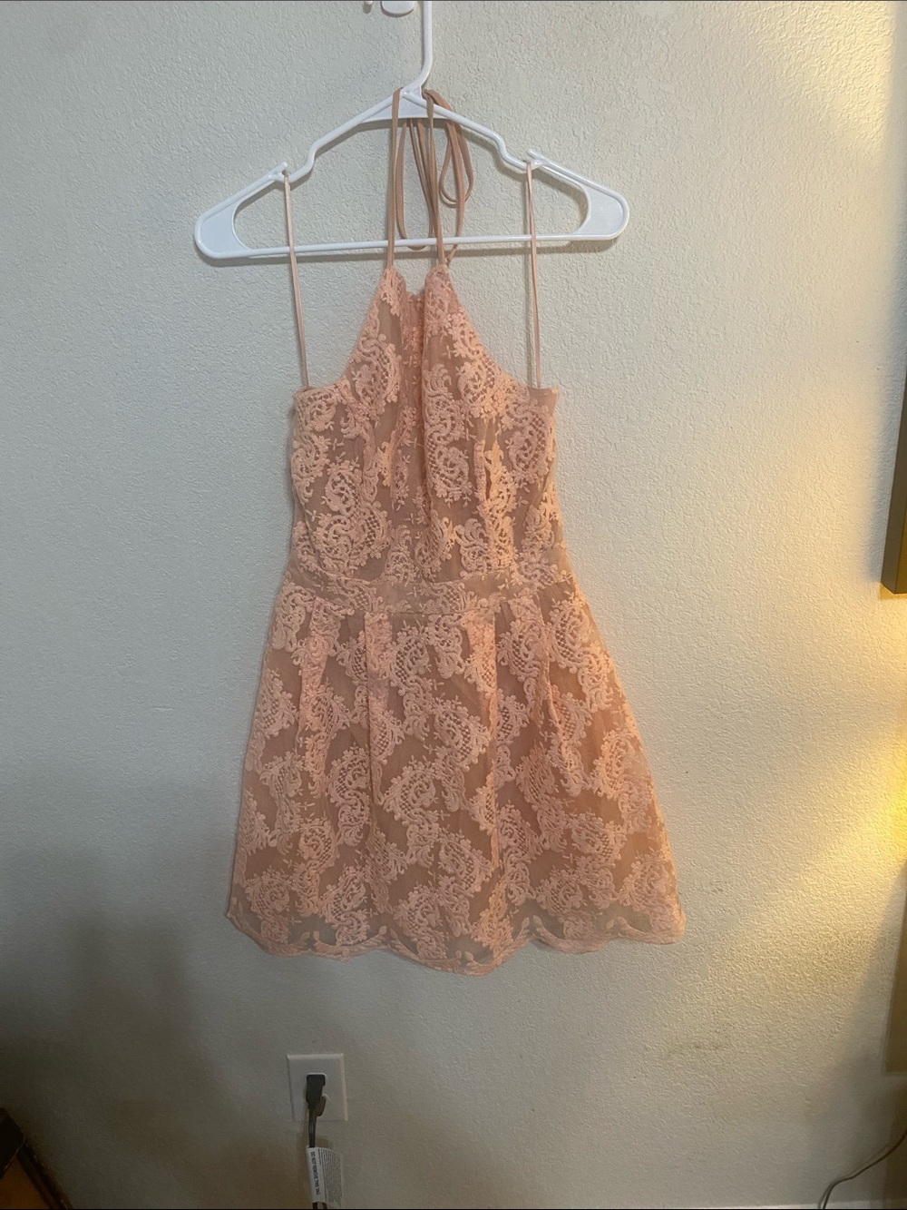 Peach Lace Halter Skater Dress